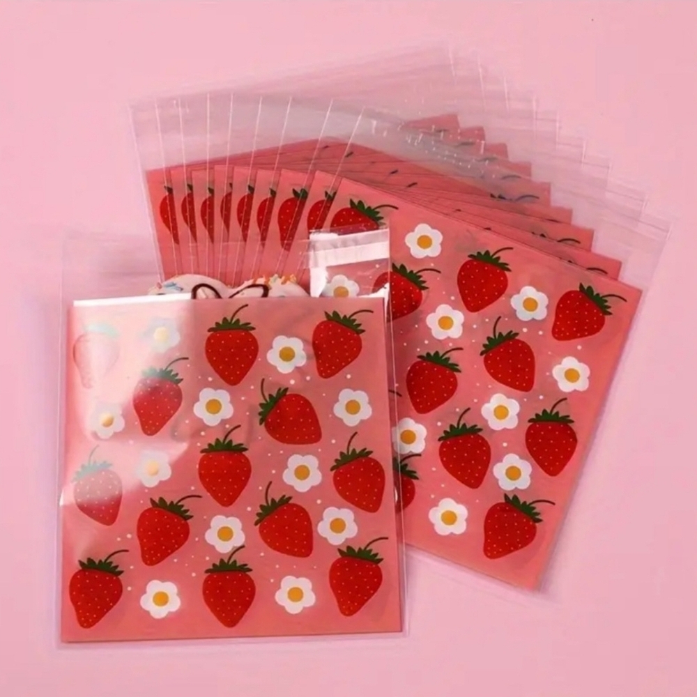 20 Strawberry Cellophane Self Adhesive Bags